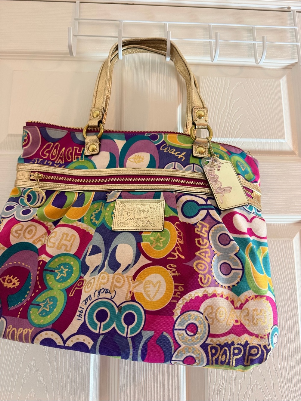 Coach Multicolor Poppy Canvas Tote with Gold Handles